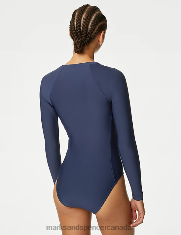 Marks and Spencer near me - Women Navy Swimwear & Beachwear Marks & Spencer Long Sleeve Zip Up High Neck Swimsuit 20VTD595