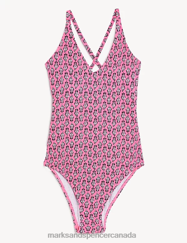 Marks and Spencer near me - Women Pink Mix Swimwear & Beachwear Marks & Spencer Printed Tie Detail Plunge V-Neck Swimsuit 20VTD2320