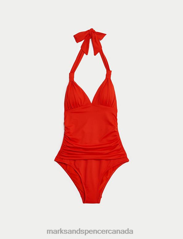 Women Poppy Swimwear & Beachwear Marks & Spencer Padded Ruched Halterneck Plunge Swimsuit 20VTD120 - Marks and Spencer outlet