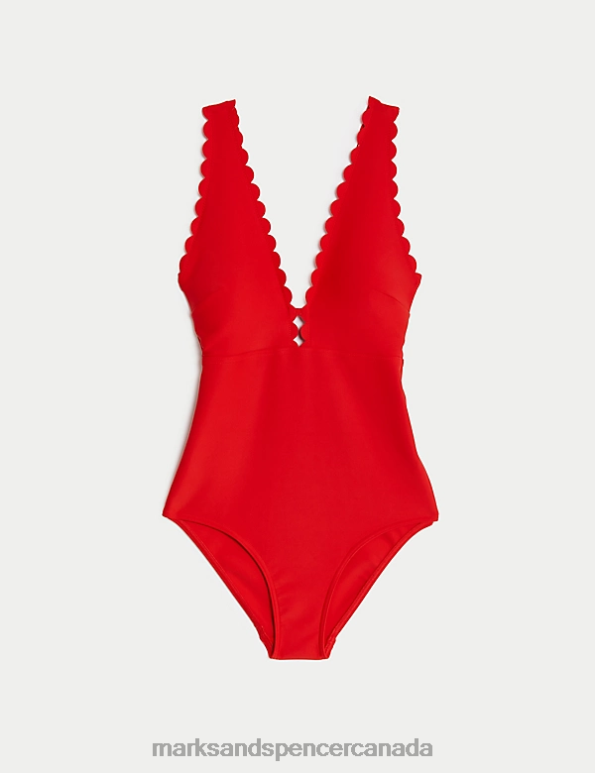 Marks and Spencer Canada - Women Poppy Swimwear & Beachwear Marks & Spencer Padded Scallop Plunge Swimsuit 20VTD1097