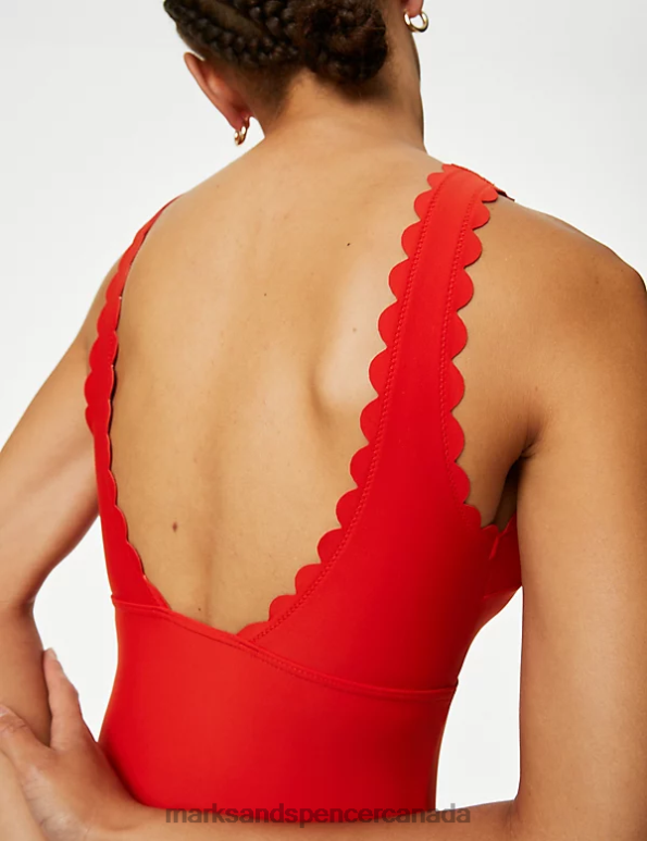 Marks and Spencer Canada - Women Poppy Swimwear & Beachwear Marks & Spencer Padded Scallop Plunge Swimsuit 20VTD1097