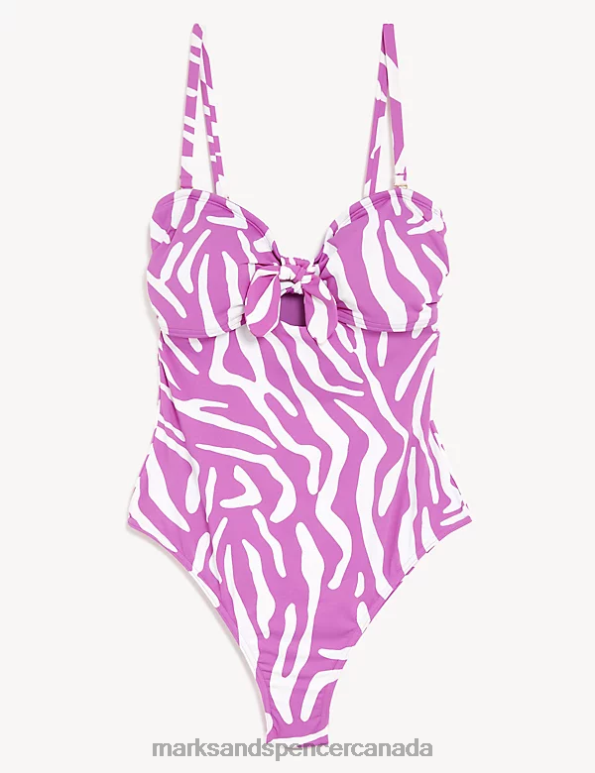 Women Purple Mix Swimwear & Beachwear Marks & Spencer Printed Padded Tie Detail Swimsuit 20VTD423 - Marks and Spencer online