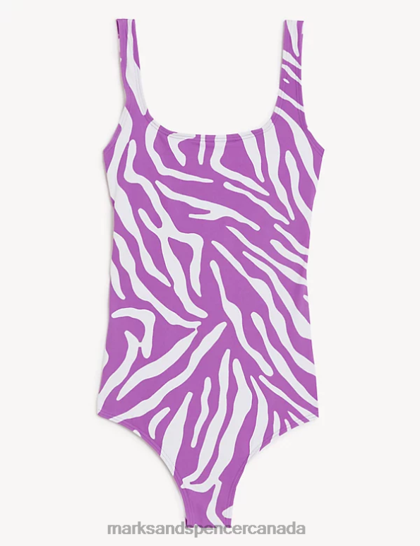 Women Purple Mix Swimwear & Beachwear Marks & Spencer Printed Scoop Neck Swimsuit 20VTD2307 - Marks and Spencer Canada locations