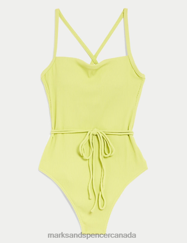 Women Soft Lime Swimwear & Beachwear Marks & Spencer Ribbed Padded Square Neck Swimsuit 20VTD2046 - Marks and Spencer Canada locations