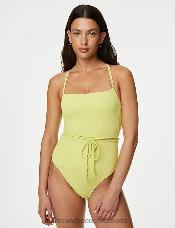 Women Soft Lime Swimwear & Beachwear Marks & Spencer Ribbed Padded Square Neck Swimsuit 20VTD2046 - Marks and Spencer Canada locations