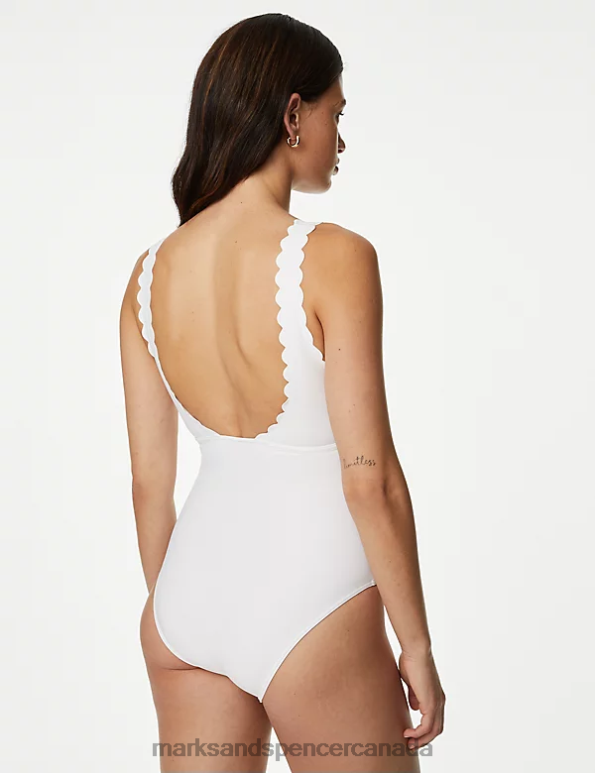 Women Soft White Swimwear & Beachwear Marks & Spencer Padded Scallop Plunge Swimsuit 20VTD703 - Marks and Spencer Canada locations