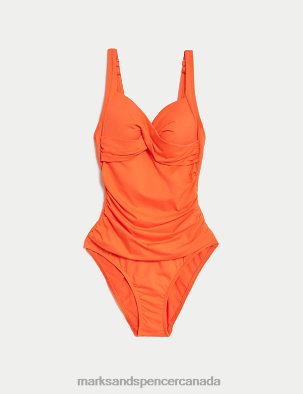 Women Tangerine Swimwear & Beachwear Marks & Spencer Tummy Control Padded Ruched Plunge Swimsuit 20VTD941 - Marks and Spencer online