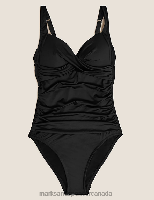 Marks and Spencer near me - Women Black Swimwear & Beachwear Marks & Spencer Tummy Control Padded Wrap Plunge Swimsuit 20VTD3272