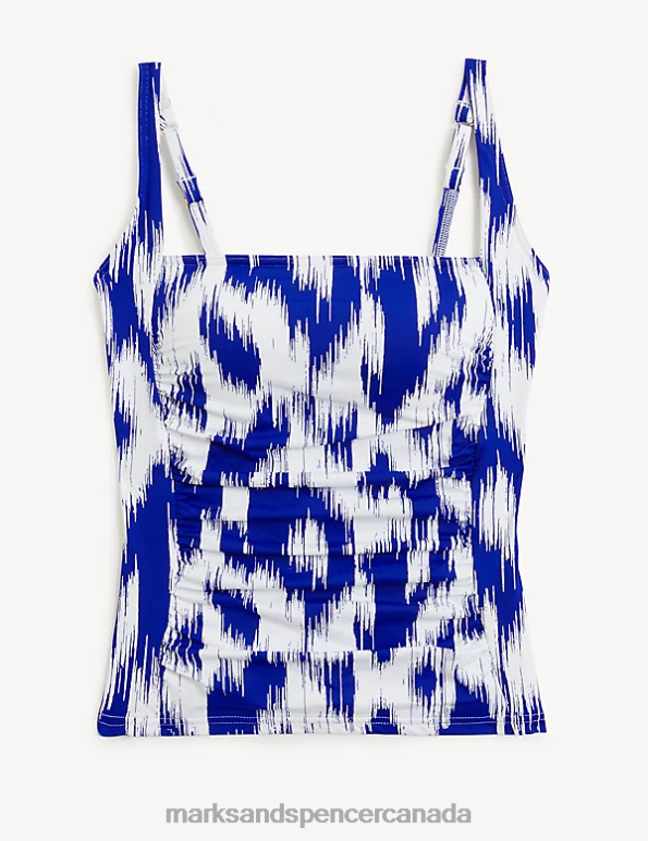 Women Blue Mix Swimwear & Beachwear Marks & Spencer Tummy Control Printed Padded Tankini Top 20VTD2695 - Marks and Spencer online